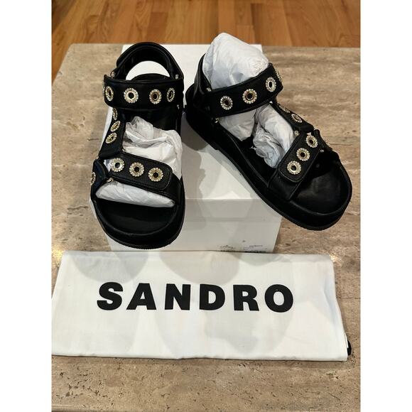 NEW Sandro Rhinestone Hook and Loop Sandals Black size 36 / 5.5 - Picture 5 of 12